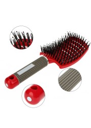 Boar Hair Brush Curved Hair Comb Vent Hairdressing Detangling Thick Hair Massage Blow Drying Hair Comb Brush