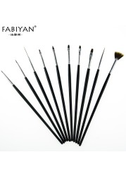 10pcs Nail Art Brush Liner Dotting Fan Design Acrylic Crystal Flat Painting Drawing Carving Pen UV Gel Manicure Tool Set