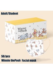 50pcs Disney WinniePooh/Tiger/Cartoon Mask Adult Student Three Layers Filter High Efficiency Protection Disposable Face Mask