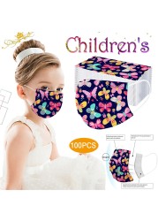 10/20/50/100pcs Children Disposable Face Mask Kids Butterfly Print Disposable Mask Baby Girls Facemask 3ply Ear Loop