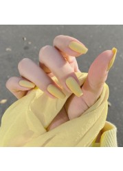 24pcs/box full cover fake press on nails matte yellow pure acrylic frosted ballerina acrylic for nails for women free shipping