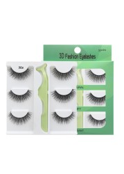 3 Pairs - Faux Mink Hair False Eyelashes With Eyelash Curler 3D Soft Eye Lashes Extension Fluffy False Eyelashes Eye Makeup Tools