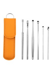 6pcs Ear Curette Earwax Removal Kit With Storage Bag Ear Cleaner Spoon Health Care Earpick Wax Cleaning Tool Set