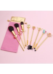 Anime Cosplay Brush Cosmetic Makeup Brushes Tool Set 8pcs Kit Eye Liner Shader Foundation Powder Natural Synthetic Hair Pink