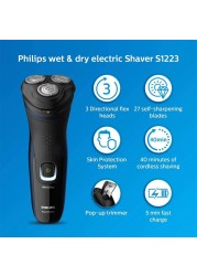 Philips S1223 Men's Electric Shaver Wet & Dry Cordless Shaver 3D Pop Up Precise Water Resistant Washable Removable 40 Min Battery Life With 8 Hours Charging Powered By