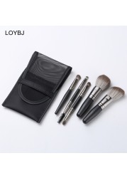 Loebig 5pcs Mini Makeup Brushes Set Powder Foundation Blush Highlighter Contour Eye Shadow Eyebrow Lash Portable Cosmetic Brush