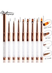 ANGNYA 9pcs/set Rose Gold Nail Art UV Gel Brush Set Pen Nail Art Builder Flat Crystal Painting Drawing Carving Pen Manicure Tool