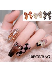 10pcs/set 3D Chess Bows Nail Rhinestones Crystal Jewelry DIY Decoration Ribbon Butterfly New Charm Manicure