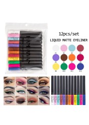 12pcs/1set color matte eyeliner pencil liquid eyeliner 12packs cross border girl women eyes makeup supplies