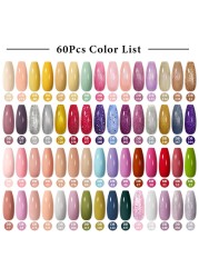 Mtssii 60pcs Color Gel Nail Polish Set Glitter Nail Sequins Gel Soak Off UV Gel Semi Permanent Base Top Gel Nail Art Salon Kits