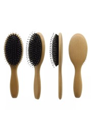 Natural Boar Bristle Massage Brush Comb Wood Handle Brush Comb Massage Comb Anti-static Hair Scalp Paddle Brush Styling Tool