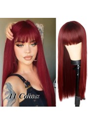 European American Long Straight Wig With Bangs Synthetic Bangs Hair Wigs With Wig For Women Heat Resistant Wigs Multicolor