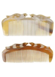 New luxury natural horn hair comb craft with mandarin duck carvings handle