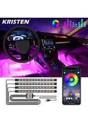 Car Interior Light RGB LED Decorative Light Strip With USB Wireless Remote Music Control Multimedia Car Foot Light