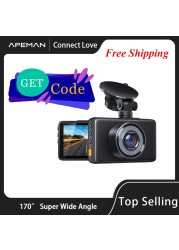 Apeman Dash Cam 1080P FHD DVR Car Driving Video Recorder 3 inch LCD Screen 170 Degree Wide Angle, G-sensor, WDR, Parking Car Monitor