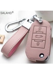 Leather Car Key Case Covers For Peugeot 107 206 207 208 306 307 301 308S 407 2008 3008 4008 5008 RCZ For Citroen C1 C2 C3 C4 C5