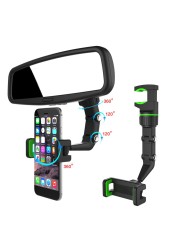 Universal Car Rearview Mirror Phone Mount Holder Concealed Clip Smartphone Bracket Rotary Auto Interior Support Accessory