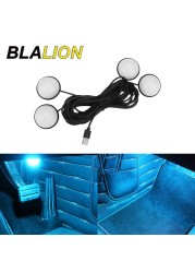 Blalion 4in1 Led ضوء السيارة الداخلية أحادية اللون USB القدم المحيطة مصباح 12 فولت LED مصباح الجو الأزرق/الجليد الأزرق/الوردي اكسسوارات السيارات