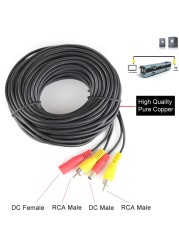 DC 12V 24V RCA AV Video Extension Cable 5 10 15 20 Meters For Car Truck Bus Parking Home CCTV Camera