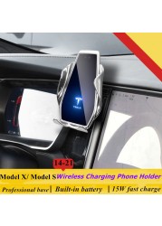 For Tesla Model X Model S 2014-2021 Car Phone Holder Air Vent Wireless Charger 360 Navigation Bracket Support GPS