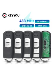 KEYYOU 433Mhz ID49 2/3 أزرار مفتاح ذكي يصلح لمازدا CX-3 Axela CX-5 Atenza نموذج SKE13E-01 سيارة التحكم عن بعد SKE13E-02