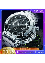 NEKTOM Men's Watches Quartz Watch Waterproof Watches Steel Strap Wristwatch Watches for Men Military Watch Clock Sports Watches