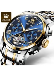 OLEVS Automatic Mechanical Men Watches Stainless Steel Waterproof Date Week Green Fascio Classic Wristwatches Reloj Hombre