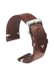 Leather Watchband Strap 18mm 20mm 22mm Quick Release Watch Strap Cowhide Strap Handmade Black Dark Brown Vintage Oil Wax Leather