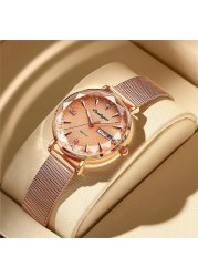 Swiss Brand POEDAGAR Women Watches Luxury Rose Gold Mesh Wristwatch Fashion Simple Waterproof Date Ladies Bracelet Watch Clock