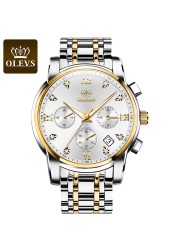 OLEVS Top Brand Luxury Quartz Watch Men Waterproof Stainless Steel Watch Man Luminous Stop Date Display Male Wristwatch