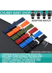 22mm 24mm 26mm Army Green Black Orange Blue Red White Rubber Silicone Whatchband Watch Band for Panerai Strap Belt Buckle