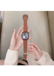 Modern Buckle Strap for Apple Watch Band 45mm 41mmmm 44mm/40m 42mm/38mm Korea Leather Bracelet iwatch Series 5 4 3 6 SE 7 Strap