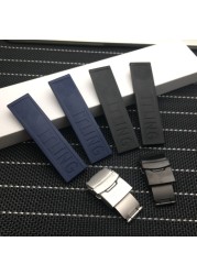 Silicone Rubber Watch Strap, 20mm Strap Tools for Navitimer/Avenger/Breitling Watch, Black Blue