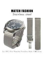 High Quality Stainless Steel Woven Mesh Watchband 20mm 21mm 22mm Fit For IWC Le Petit Prince Mark 18 Portofino Solid Watch Strap