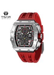 TSAR Bomba Mens Watches Luxury Sports Chronograph Quartz Wristwatch Sapphire Glass Stainless Steel Tonneau Cool Design Watch for Men