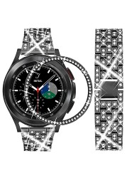 Bling Bracelet for Galaxy Watch 4 Classic 42mm 46mm 40mm 44mm Stainless Steel Strap + Bling Bezel for Galaxy Watch 3 45mm 41mm