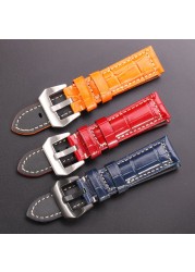 Genuine leather watches black brown red blue green orange women men watch strap for bam accessories 20mm 22mm 24mm