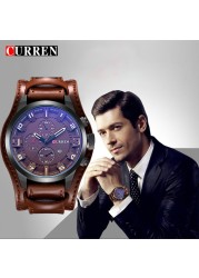 CURREN Top Brand Luxury Men's Watches Men's Watches Date Sports Military Watch Leather Strap Quartz Business Men Watch Gift 8225