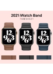 حزام ل سوار ساعة يد آبل رابط جلدية حلقة 44 مللي متر 40 مللي متر iWatch سلسلة 7 6 SE 5 4 3 2 1 watchbands سوار 42 مللي متر 38 مللي متر الأساور