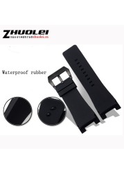 waterproof band 32*17mm black rubber watch strap with buckle stainless steel watchband men customized fit DZ1215 1216 bracelet