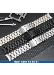 Stainless Steel Watch Band 18mm 20mm 22mm 24mm Strap Wristband Curved End Watch Strap Double Lock Buckle Replacement Wrist Strap