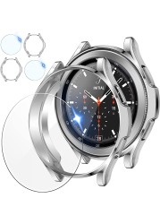 2 pack tempered glass protective film and 2 pack tpu watch cover accessories bumper set for Samsung Galaxy Watch4 classic 46/42