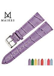 MAIKES High Quality Genuine Leather Watch Band Beautiful Purple Watch Accessories Strap 12mm 14mm 16mm 17mm 18mm 19mm 20mm 22mm