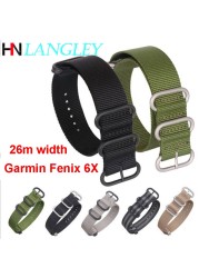 26mm Nylon Watch Strap, For Garmin Fenix3/3HR/5X/6X Plus Finesse 935 60S Nylon Canvas Watch Strap Shining MK1 D2 Bravo