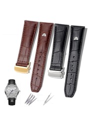 For Morris LACROIX Eliros watchband first layer calf leather 20mm 22mm with folding buckle black brown cow genuine leather strap