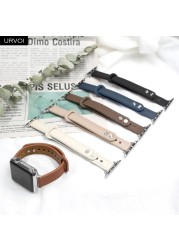 URVOI Strap for Apple Watch Series 7 6 SE 5 4 3 Sport Band Slim Genuine Leather Double Pin Buckle for iWatch Modern Design 40mm