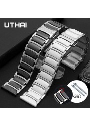 Watchband السيراميك حزام بين الفولاذ المقاوم للصدأ 22 مللي متر 20 مللي متر حزام ساعة اليد حزام لهواوي ساعة ذكية GT2/ساعة 2pro/سامسونج ساعة