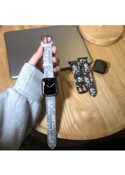 Leather+Nylon Bracelet for Apple Watch Band Series 7 6 SE 5 4 3 2 44mm 40mm Strap for iWatch 41 45 38mm 42mm Women's Printing Strap