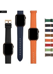 URVOI حزام ل أبل سلسلة ساعة 7 6 SE 5 4 3 2 1 حقيقية الليتشي الحبوب حلقة من جلد ل iWatch الأسود ارتفع الذهب مشبك 40 44 مللي متر