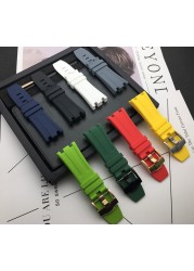 28mm Black Blue 15703 Nature Rubber Silicone Watchband Men Watch Strap Band for AP Watch Audemars & Piguet Strap Logo Tools